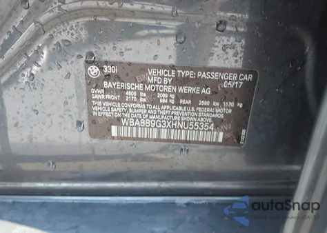 2017 BMW 330I from USA, damaged, VIN WBA8B9G3XHNU55354